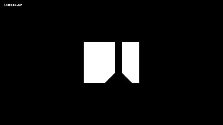 Corebeam geometric icon centered on black