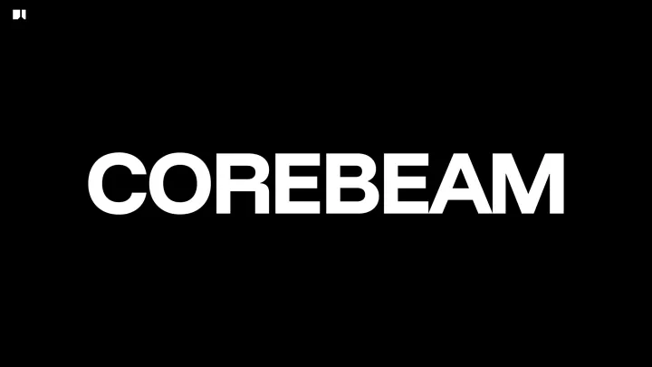 Large Corebeam wordmark on a black background