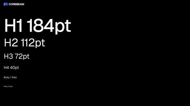 Corebeam typography scale showing headline sizes