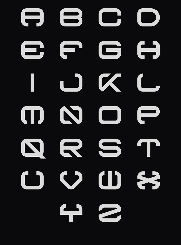 Full unicase CURVES alphabet showing repeated geometric letter construction