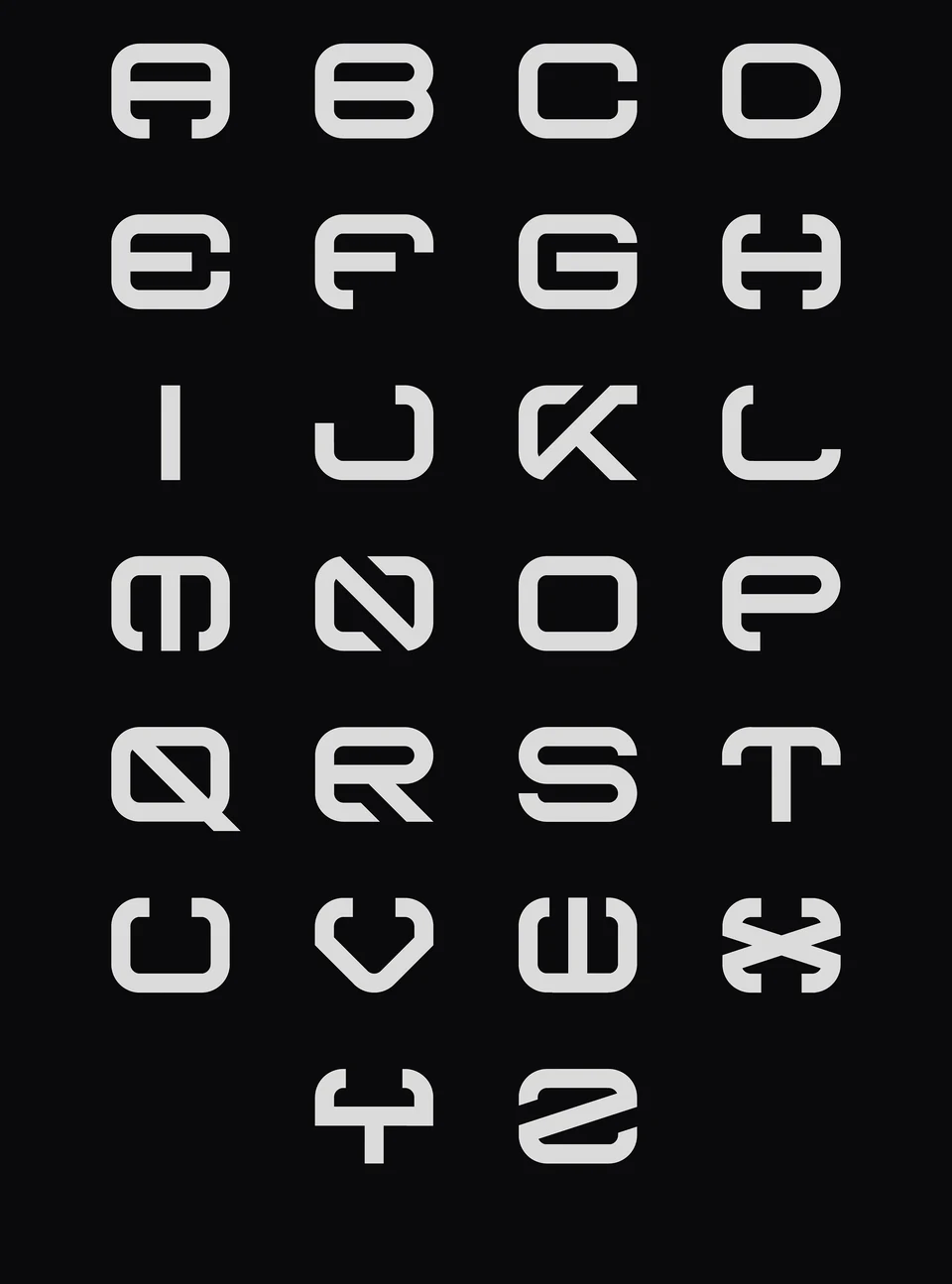 Full unicase CURVES alphabet showing repeated geometric letter construction