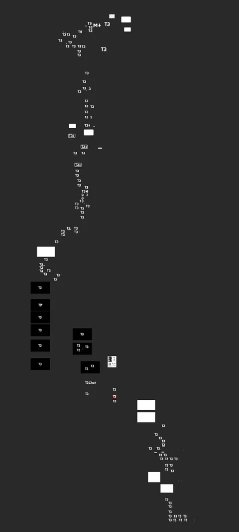 Tall T3 exploration canvas filled with logomark studies and rejected directions