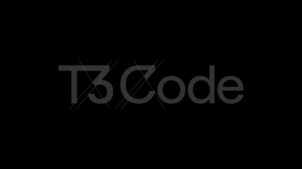 T3 Code wordmark with diagonal construction guides across the T3 and C