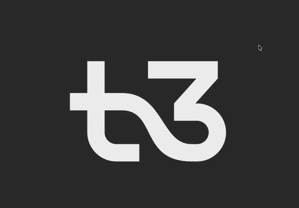 White connected lowercase t and 3 logomark on a dark canvas